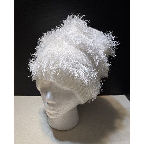 Pearl White Women's Warm Furry Slouchy Stocking Cap Hat Long Eyelash Yarn, NEW - Picture 4 of 15
